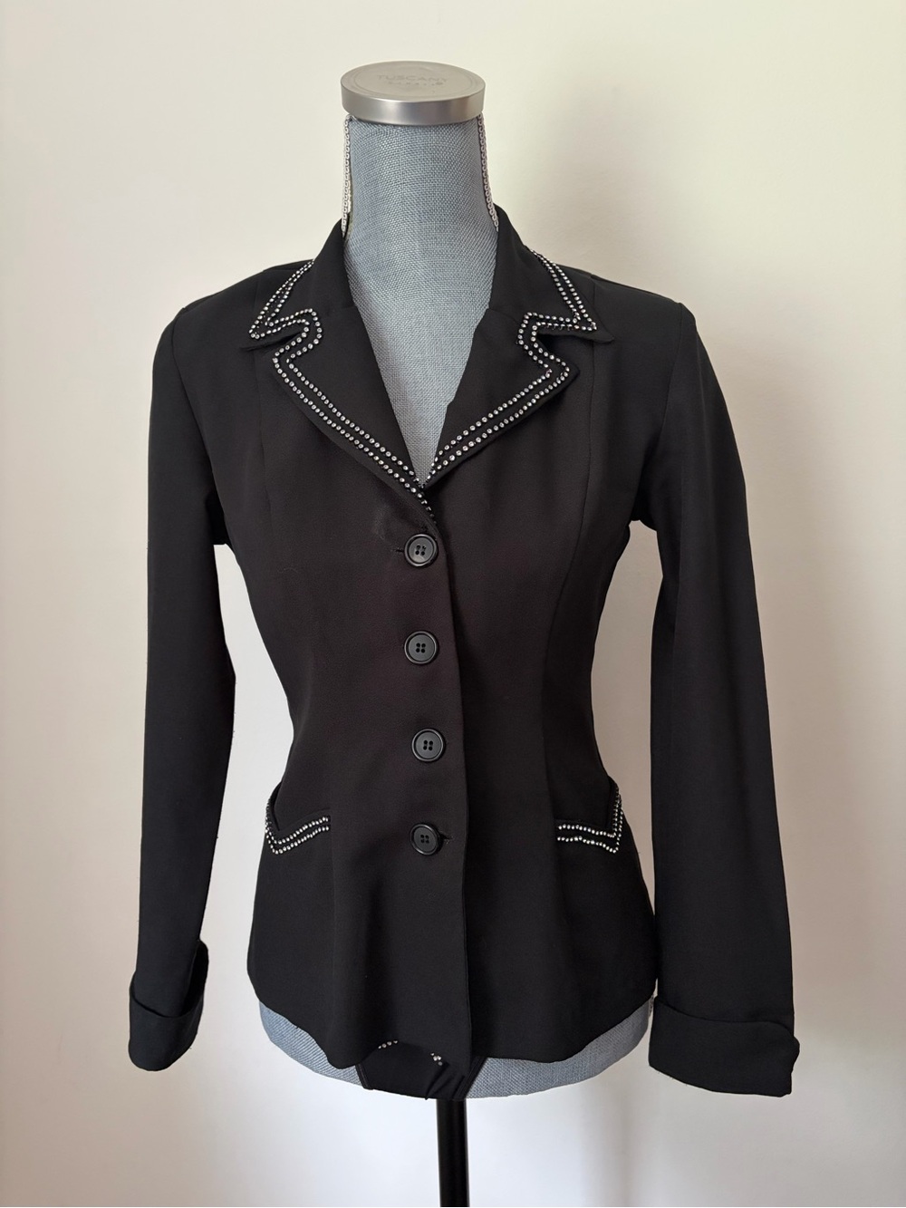 Vintage 70s Western Black Women's Rhinestone Trim Blazer Jacket